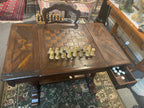 Antique Handcarved Walnut Chess Table Backgammon Game Table by Theodore Alexander Vienna Coffeehouse Style Wood Pieces Luxurious  Furniture