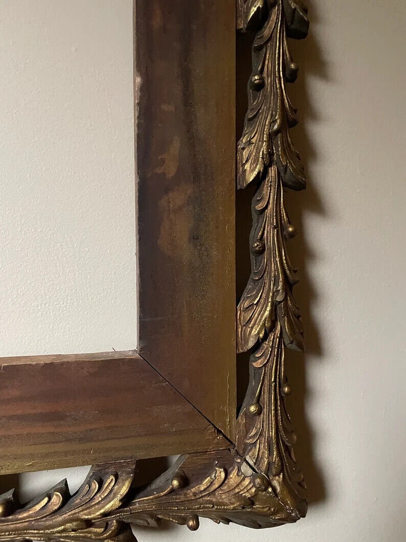 Antique Victorian Wood Gilt Picture Frame Acanthus Leaf French Wall Art Gallery Display Gilded Ornate Rococo Style Gold Hanging Home Decor