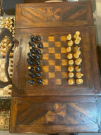 Antique Handcarved Walnut Chess Table Backgammon Game Table by Theodore Alexander Vienna Coffeehouse Style Wood Pieces Luxurious  Furniture